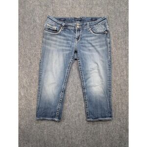 Vigoss‎ Jeans Womens 14 Blue Dallas Capri Embroidered Pockets Stretch Denim